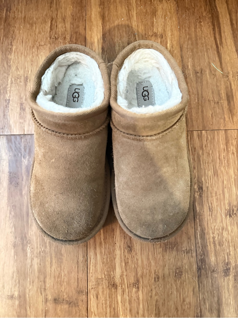UGG Kids Chestnut Suede Slip-On Shearling Lined Slippers